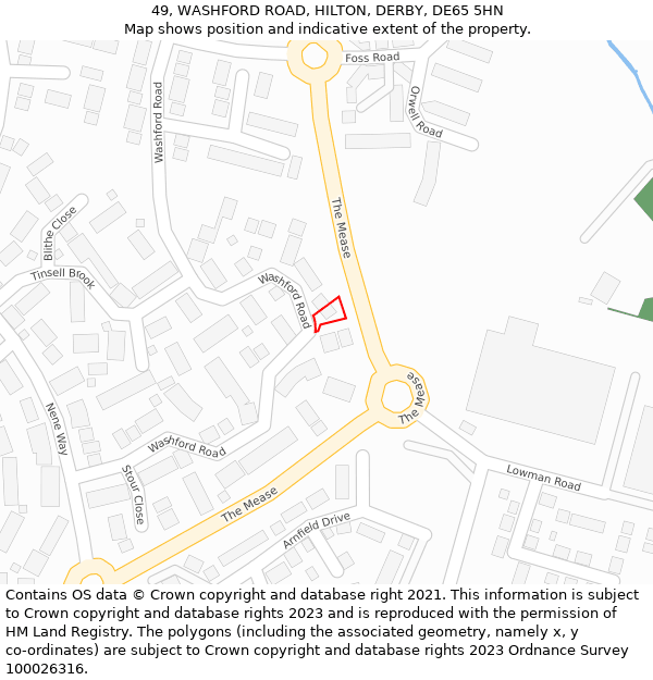 49, WASHFORD ROAD, HILTON, DERBY, DE65 5HN: Location map and indicative extent of plot