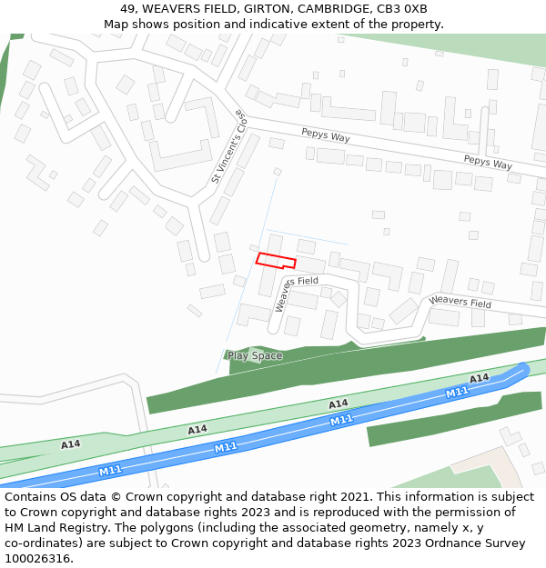 49, WEAVERS FIELD, GIRTON, CAMBRIDGE, CB3 0XB: Location map and indicative extent of plot