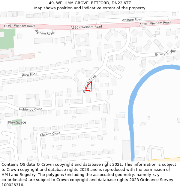 49, WELHAM GROVE, RETFORD, DN22 6TZ: Location map and indicative extent of plot