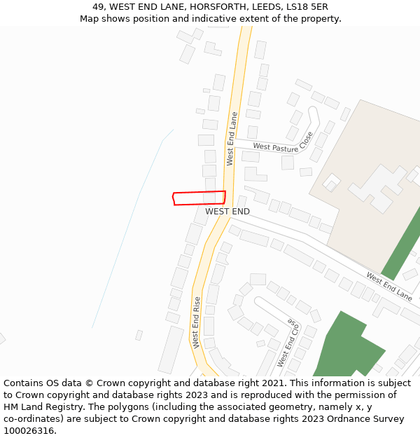 49, WEST END LANE, HORSFORTH, LEEDS, LS18 5ER: Location map and indicative extent of plot