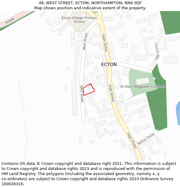49, WEST STREET, ECTON, NORTHAMPTON, NN6 0QF: Location map and indicative extent of plot