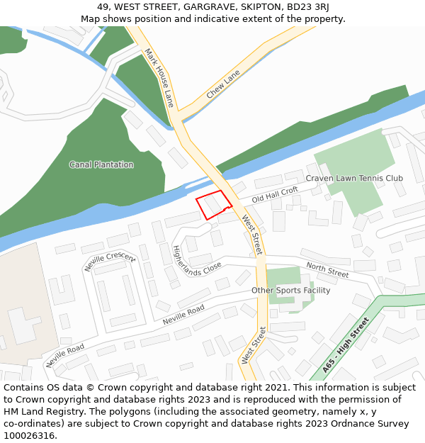 49, WEST STREET, GARGRAVE, SKIPTON, BD23 3RJ: Location map and indicative extent of plot