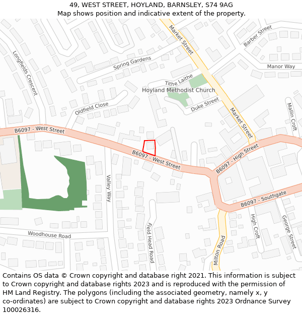 49, WEST STREET, HOYLAND, BARNSLEY, S74 9AG: Location map and indicative extent of plot