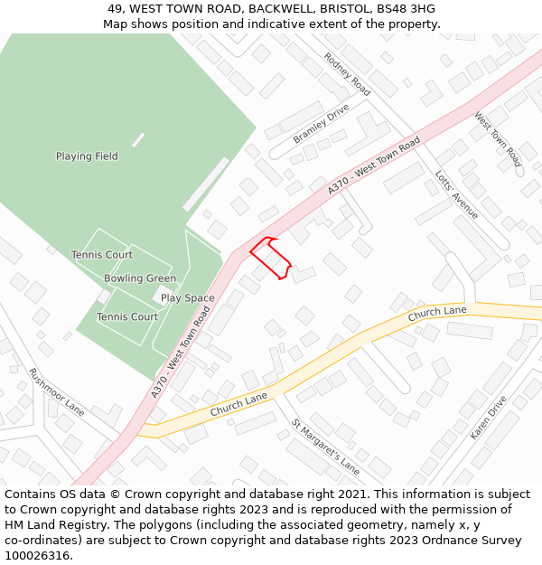 49, WEST TOWN ROAD, BACKWELL, BRISTOL, BS48 3HG: Location map and indicative extent of plot