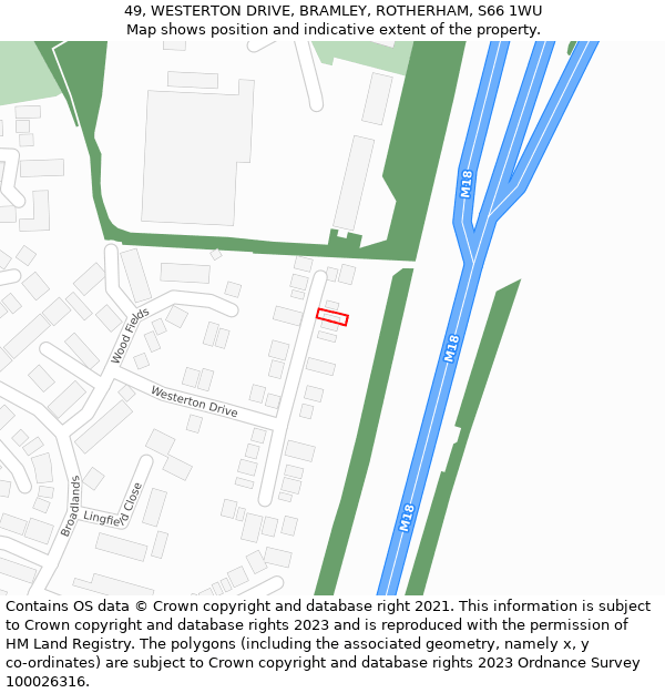 49, WESTERTON DRIVE, BRAMLEY, ROTHERHAM, S66 1WU: Location map and indicative extent of plot