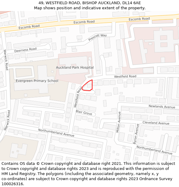 49, WESTFIELD ROAD, BISHOP AUCKLAND, DL14 6AE: Location map and indicative extent of plot