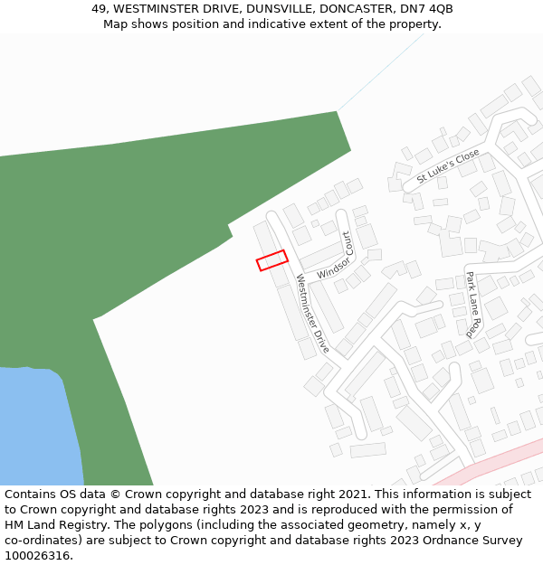 49, WESTMINSTER DRIVE, DUNSVILLE, DONCASTER, DN7 4QB: Location map and indicative extent of plot
