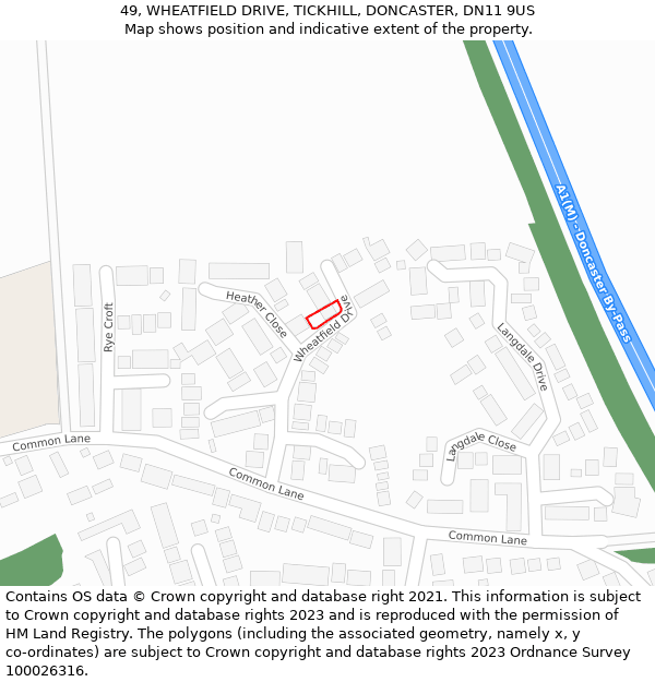 49, WHEATFIELD DRIVE, TICKHILL, DONCASTER, DN11 9US: Location map and indicative extent of plot