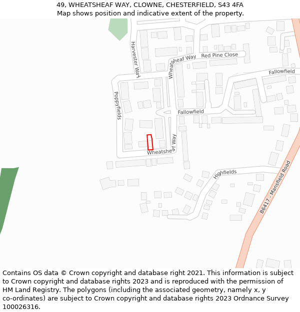 49, WHEATSHEAF WAY, CLOWNE, CHESTERFIELD, S43 4FA: Location map and indicative extent of plot