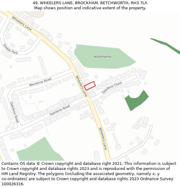 49, WHEELERS LANE, BROCKHAM, BETCHWORTH, RH3 7LA: Location map and indicative extent of plot