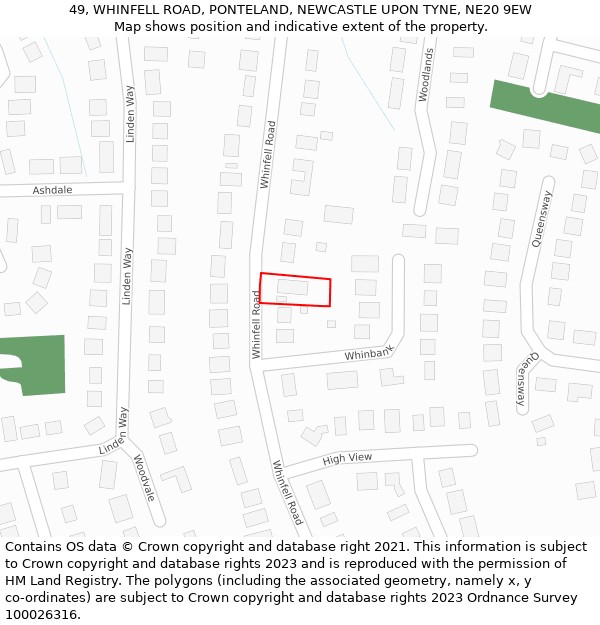 49, WHINFELL ROAD, PONTELAND, NEWCASTLE UPON TYNE, NE20 9EW: Location map and indicative extent of plot