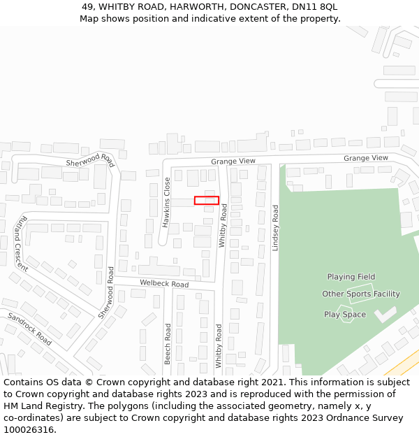 49, WHITBY ROAD, HARWORTH, DONCASTER, DN11 8QL: Location map and indicative extent of plot