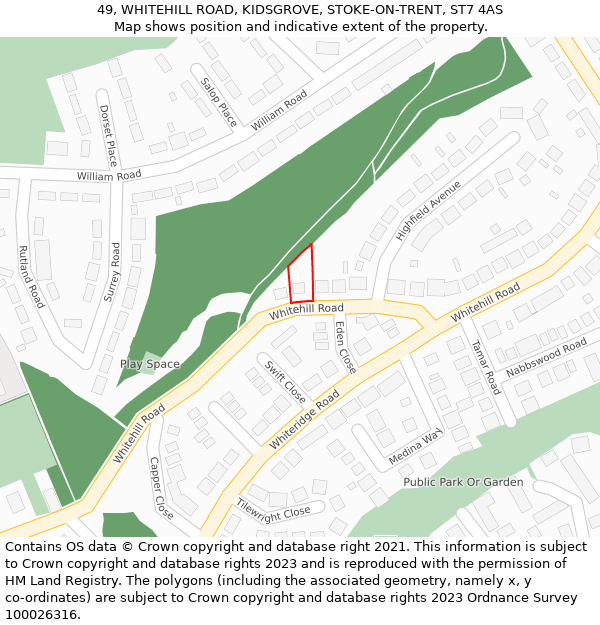 49, WHITEHILL ROAD, KIDSGROVE, STOKE-ON-TRENT, ST7 4AS: Location map and indicative extent of plot
