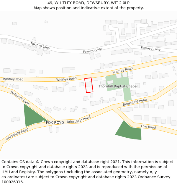 49, WHITLEY ROAD, DEWSBURY, WF12 0LP: Location map and indicative extent of plot
