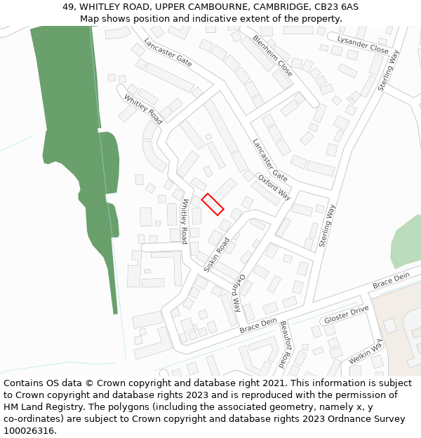 49, WHITLEY ROAD, UPPER CAMBOURNE, CAMBRIDGE, CB23 6AS: Location map and indicative extent of plot