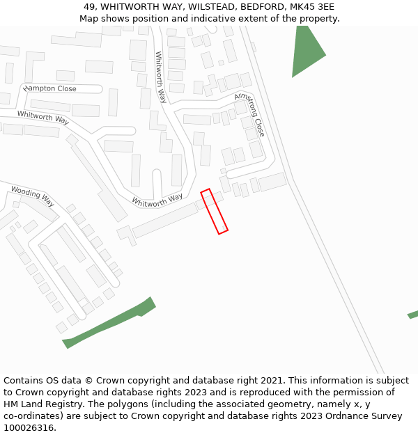 49, WHITWORTH WAY, WILSTEAD, BEDFORD, MK45 3EE: Location map and indicative extent of plot