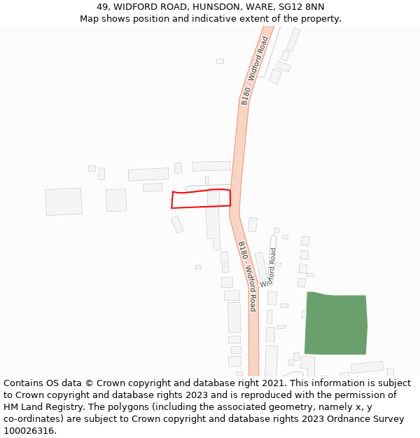 49, WIDFORD ROAD, HUNSDON, WARE, SG12 8NN: Location map and indicative extent of plot