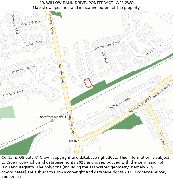 49, WILLOW BANK DRIVE, PONTEFRACT, WF8 2WQ: Location map and indicative extent of plot