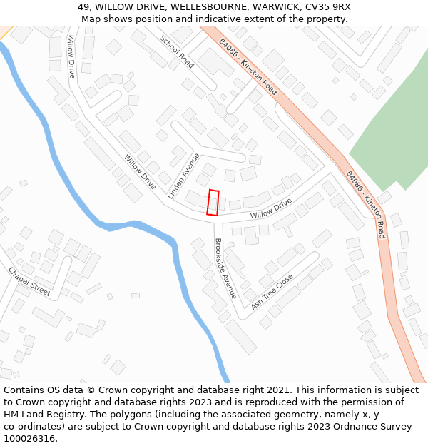 49, WILLOW DRIVE, WELLESBOURNE, WARWICK, CV35 9RX: Location map and indicative extent of plot