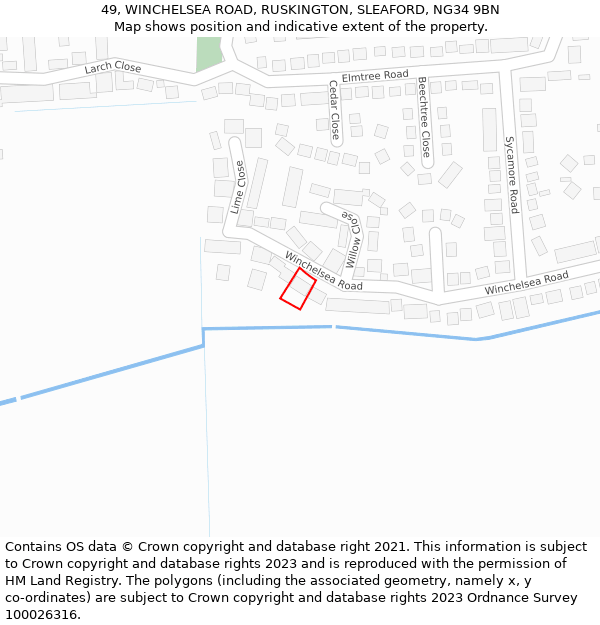 49, WINCHELSEA ROAD, RUSKINGTON, SLEAFORD, NG34 9BN: Location map and indicative extent of plot
