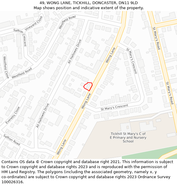 49, WONG LANE, TICKHILL, DONCASTER, DN11 9LD: Location map and indicative extent of plot