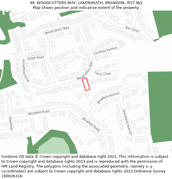 49, WOODCUTTERS WAY, LAKENHEATH, BRANDON, IP27 9JQ: Location map and indicative extent of plot