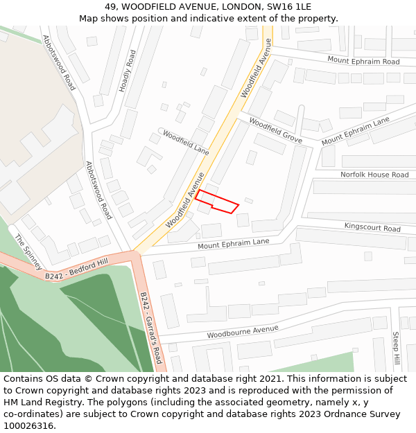 49, WOODFIELD AVENUE, LONDON, SW16 1LE: Location map and indicative extent of plot