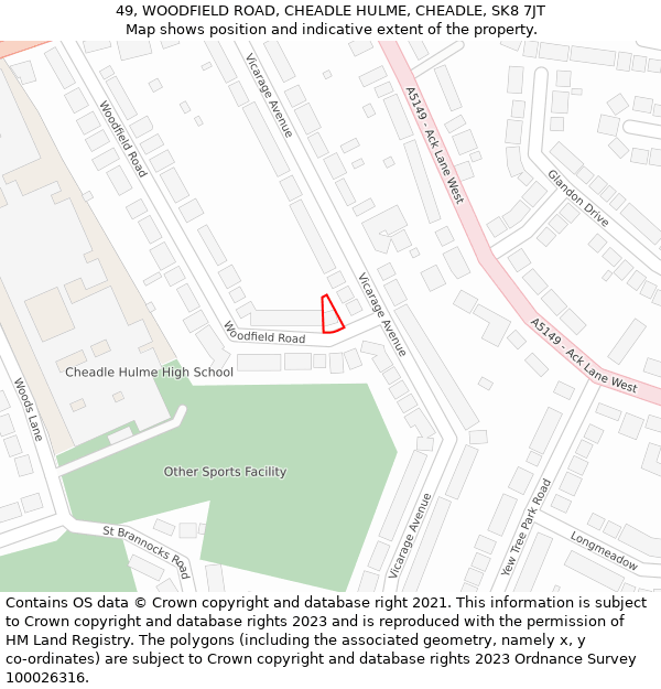 49, WOODFIELD ROAD, CHEADLE HULME, CHEADLE, SK8 7JT: Location map and indicative extent of plot