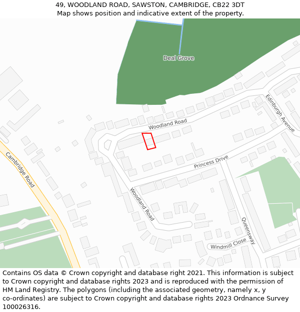 49, WOODLAND ROAD, SAWSTON, CAMBRIDGE, CB22 3DT: Location map and indicative extent of plot