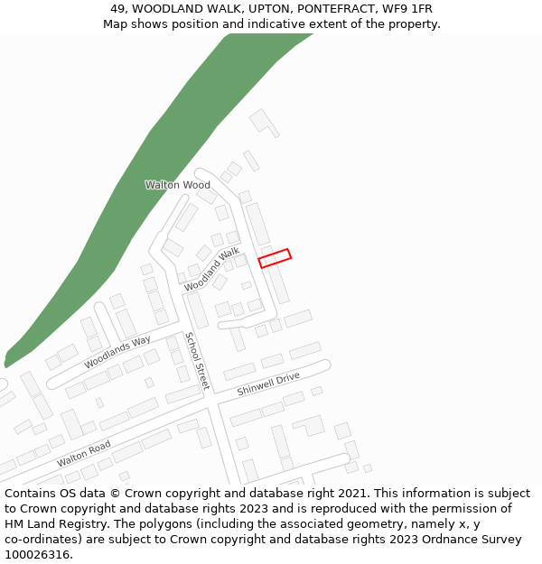 49, WOODLAND WALK, UPTON, PONTEFRACT, WF9 1FR: Location map and indicative extent of plot