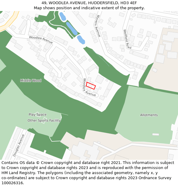 49, WOODLEA AVENUE, HUDDERSFIELD, HD3 4EF: Location map and indicative extent of plot