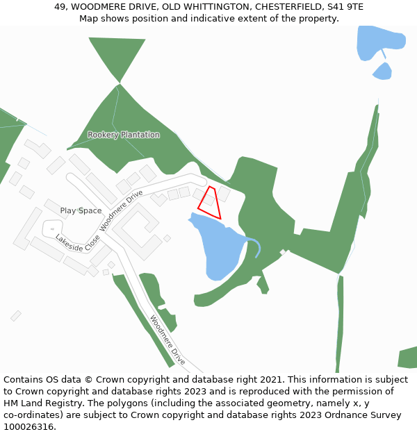 49, WOODMERE DRIVE, OLD WHITTINGTON, CHESTERFIELD, S41 9TE: Location map and indicative extent of plot