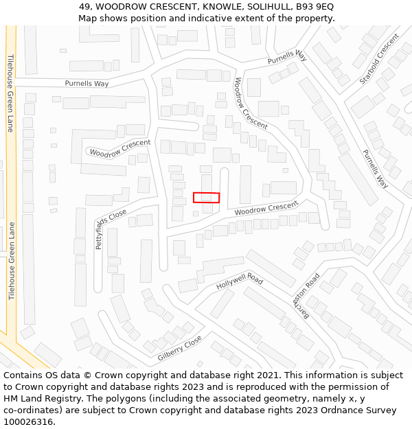 49, WOODROW CRESCENT, KNOWLE, SOLIHULL, B93 9EQ: Location map and indicative extent of plot