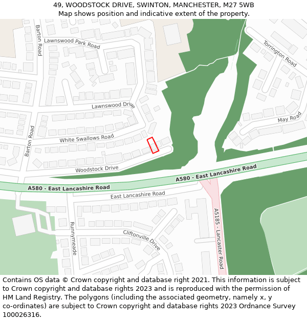 49, WOODSTOCK DRIVE, SWINTON, MANCHESTER, M27 5WB: Location map and indicative extent of plot