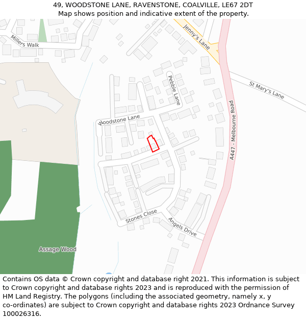 49, WOODSTONE LANE, RAVENSTONE, COALVILLE, LE67 2DT: Location map and indicative extent of plot