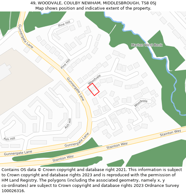 49, WOODVALE, COULBY NEWHAM, MIDDLESBROUGH, TS8 0SJ: Location map and indicative extent of plot