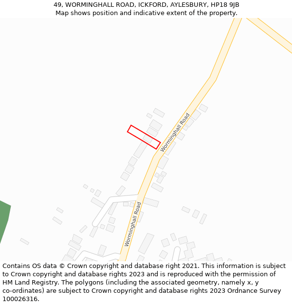 49, WORMINGHALL ROAD, ICKFORD, AYLESBURY, HP18 9JB: Location map and indicative extent of plot