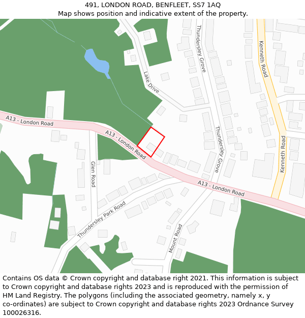 491, LONDON ROAD, BENFLEET, SS7 1AQ: Location map and indicative extent of plot