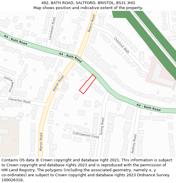 492, BATH ROAD, SALTFORD, BRISTOL, BS31 3HG: Location map and indicative extent of plot