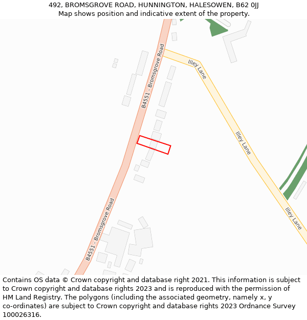 492, BROMSGROVE ROAD, HUNNINGTON, HALESOWEN, B62 0JJ: Location map and indicative extent of plot