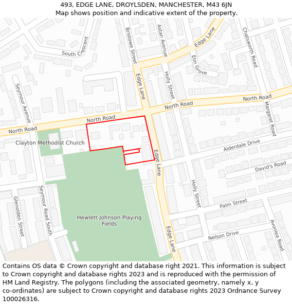 493, EDGE LANE, DROYLSDEN, MANCHESTER, M43 6JN: Location map and indicative extent of plot