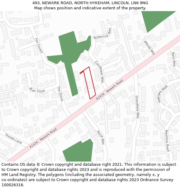 493, NEWARK ROAD, NORTH HYKEHAM, LINCOLN, LN6 9NG: Location map and indicative extent of plot