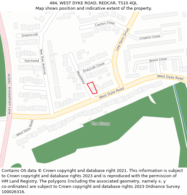 494, WEST DYKE ROAD, REDCAR, TS10 4QL: Location map and indicative extent of plot