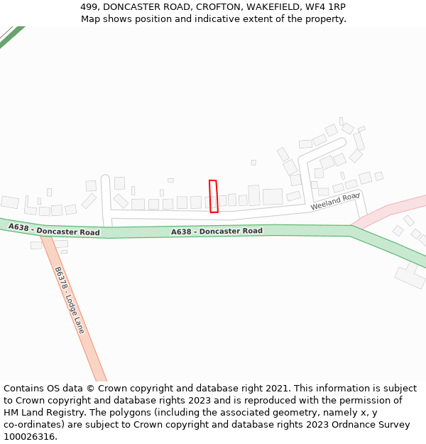 499, DONCASTER ROAD, CROFTON, WAKEFIELD, WF4 1RP: Location map and indicative extent of plot