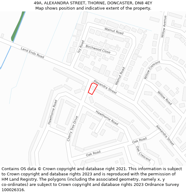 49A, ALEXANDRA STREET, THORNE, DONCASTER, DN8 4EY: Location map and indicative extent of plot