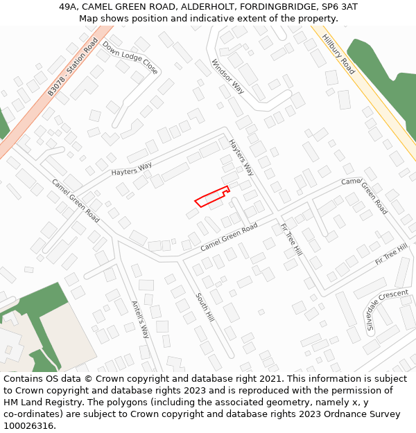 49A, CAMEL GREEN ROAD, ALDERHOLT, FORDINGBRIDGE, SP6 3AT: Location map and indicative extent of plot