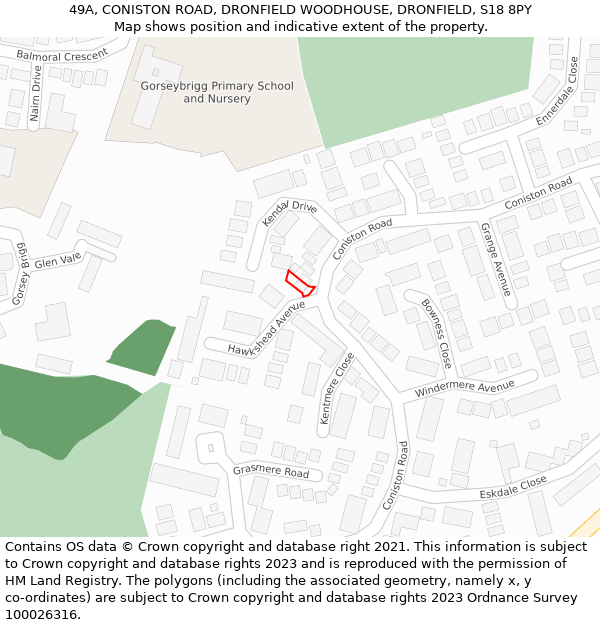 49A, CONISTON ROAD, DRONFIELD WOODHOUSE, DRONFIELD, S18 8PY: Location map and indicative extent of plot