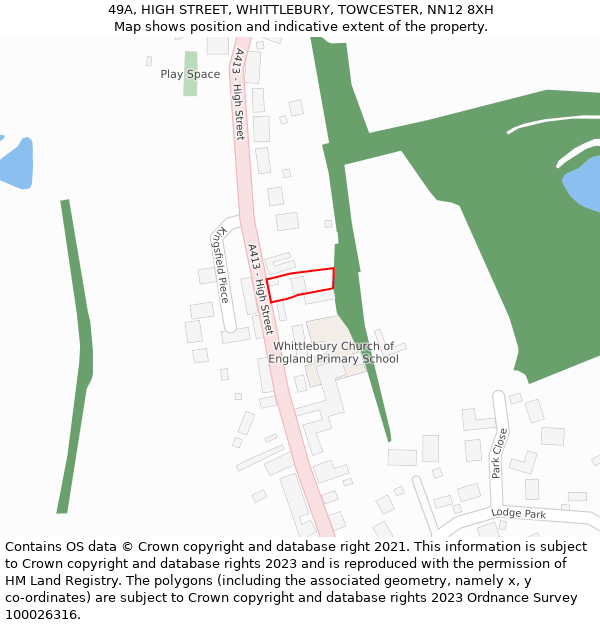 49A, HIGH STREET, WHITTLEBURY, TOWCESTER, NN12 8XH: Location map and indicative extent of plot