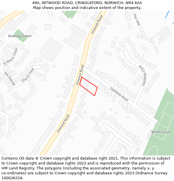 49A, INTWOOD ROAD, CRINGLEFORD, NORWICH, NR4 6AA: Location map and indicative extent of plot