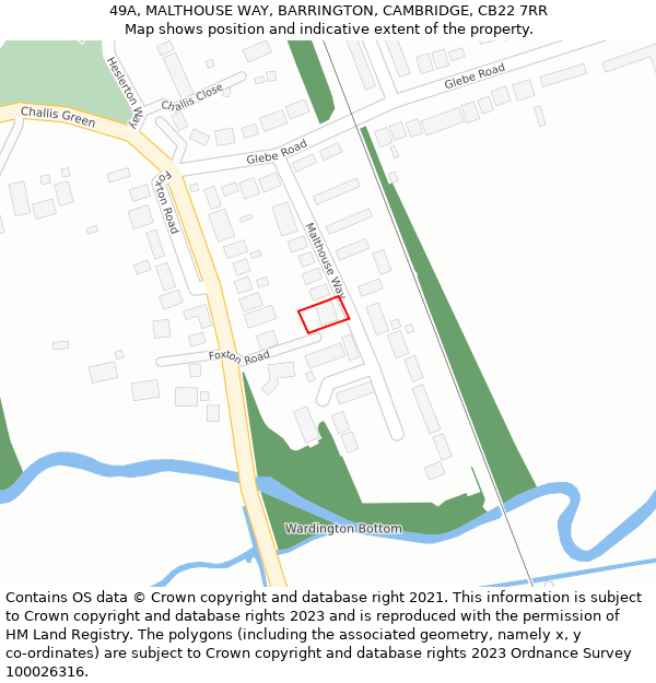 49A, MALTHOUSE WAY, BARRINGTON, CAMBRIDGE, CB22 7RR: Location map and indicative extent of plot